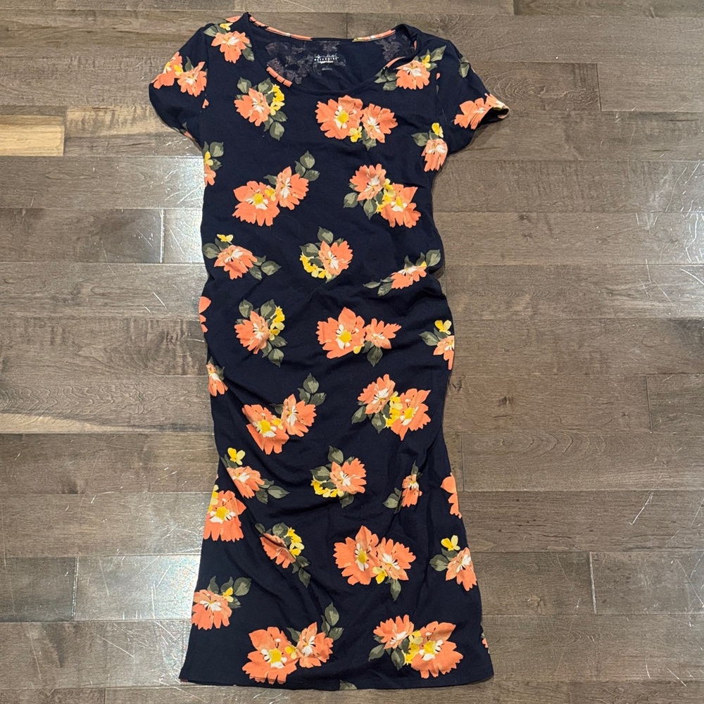 Isabel Maternity Black Maxi Dress with Orange Floral